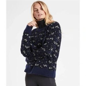Athleta LG Merino Wool Hawthorn Textured Crew Sweater, Sahara Navy